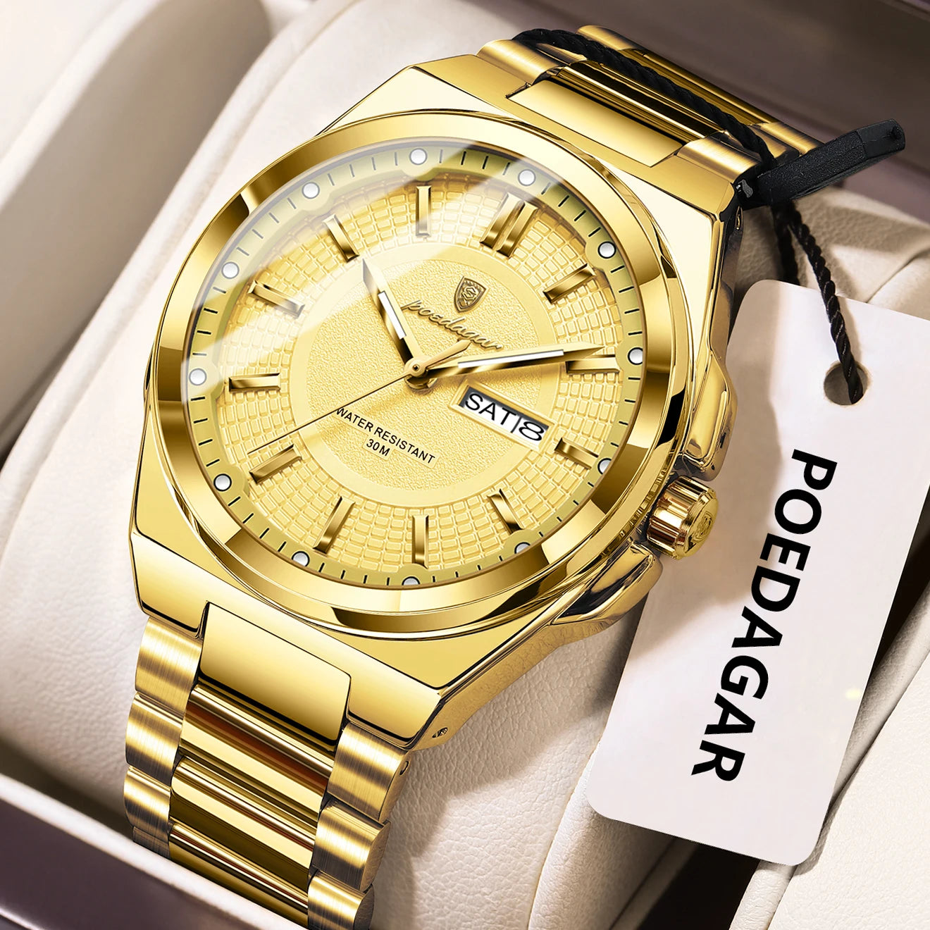 Full Calendar Sport Watch – Luminous Dial with Hidden Clasp Bracelet