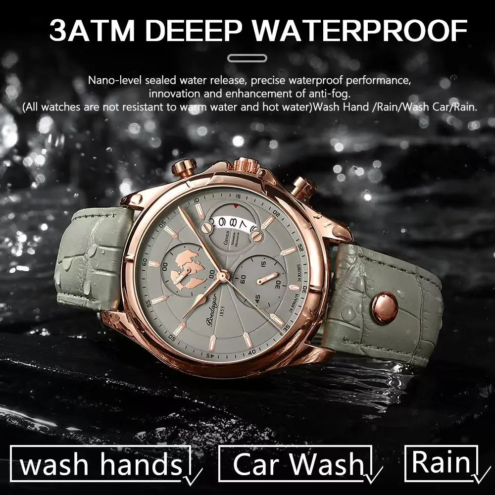 Chronograph Date Watch – Leather Strap with Numberless Dial