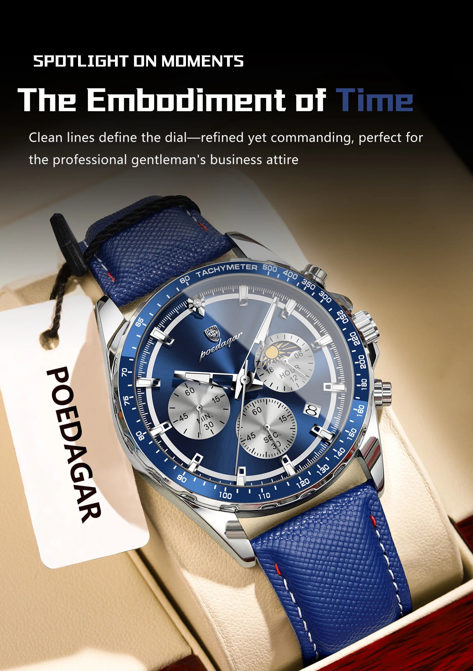 Premium Leather Chronograph Watch – Luminous Dial, Date Display, Quartz Movement
