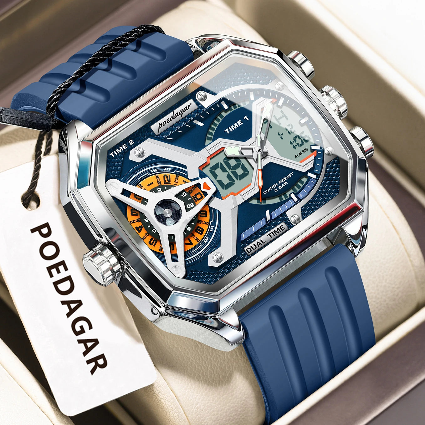 LED Chronograph Sport Watch – Dual Time & Alarm with Silicone Strap