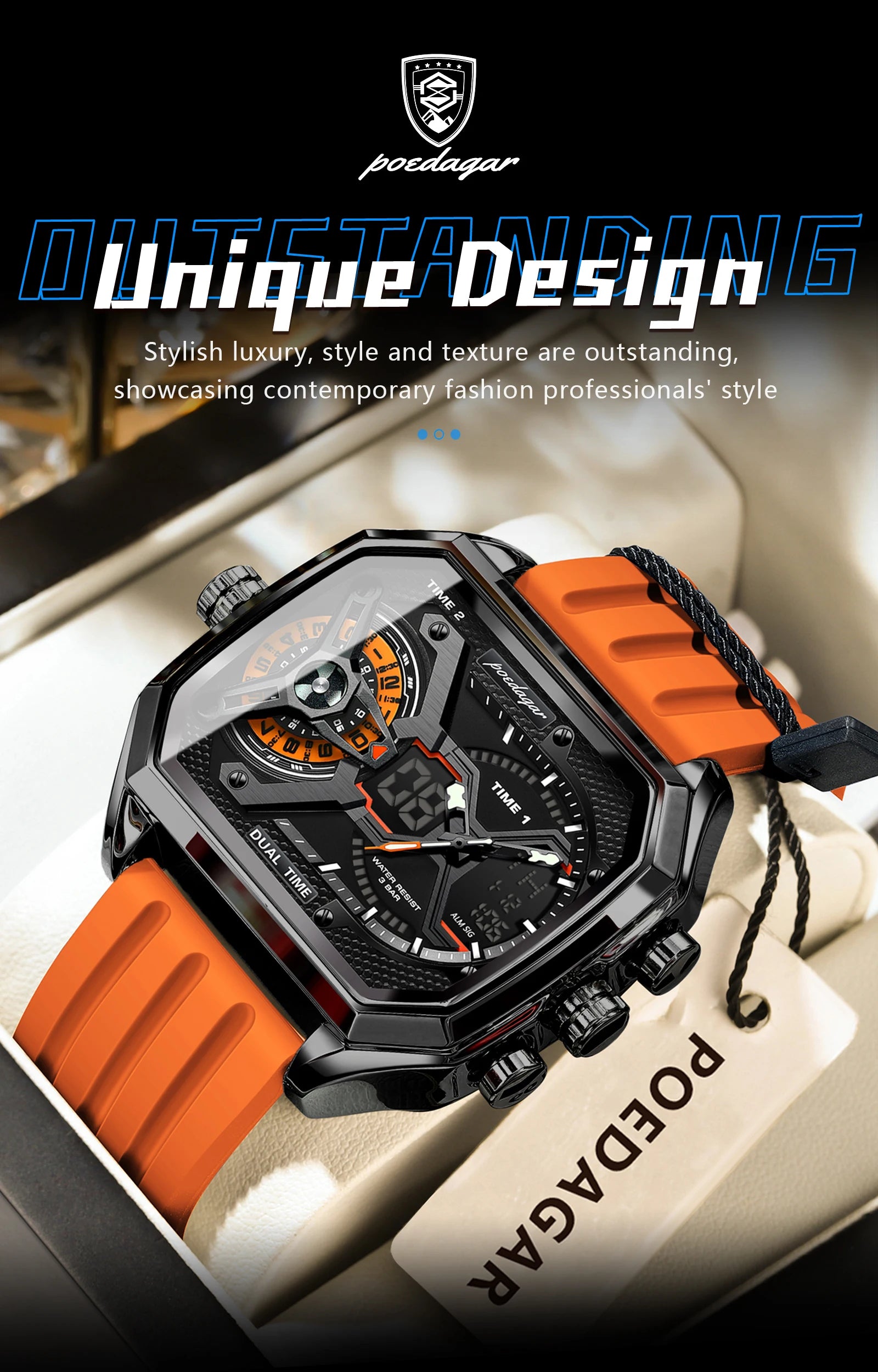 LED Chronograph Sport Watch – Dual Time & Alarm with Silicone Strap