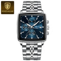 Square Chronograph Watch – Luminous Numberless Dial with Hidden Clasp Bracelet