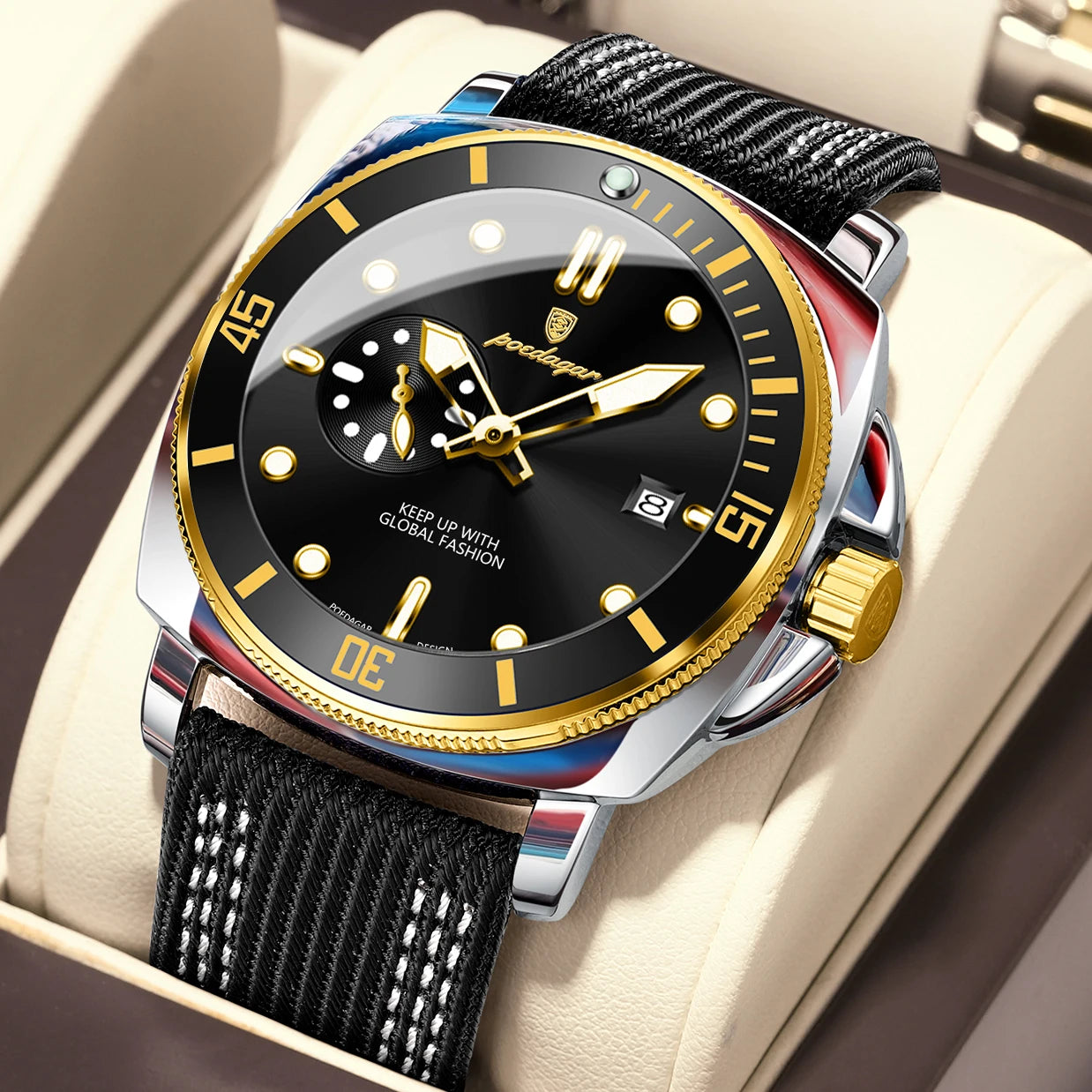 Nylon Strap Business Watch – Luminous Dial with Date & Hidden Clasp