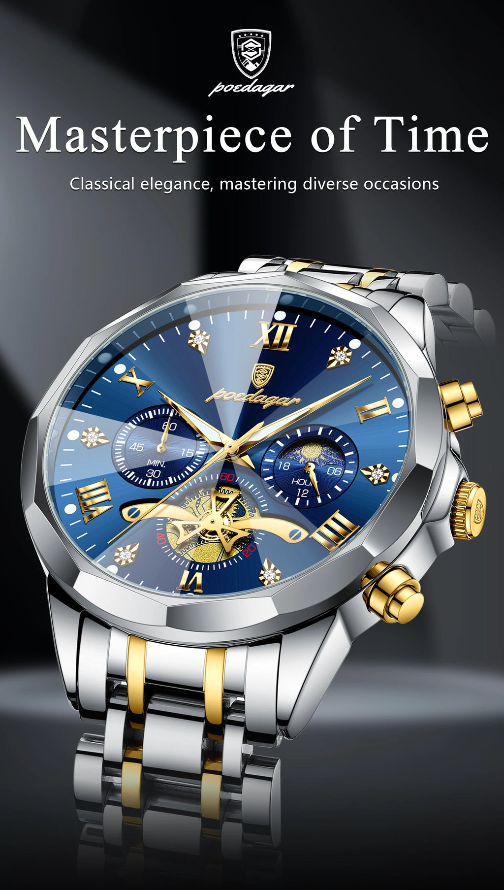 Premium Men's Chronograph Watch – Stainless Steel, Luminous, 3Bar Water‑Resistant