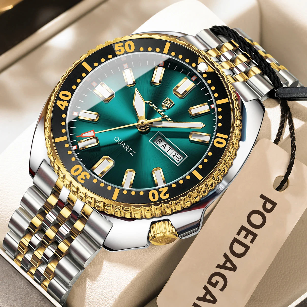 Large Full Calendar Watch – Luminous Dial with Hidden Clasp Bracelet