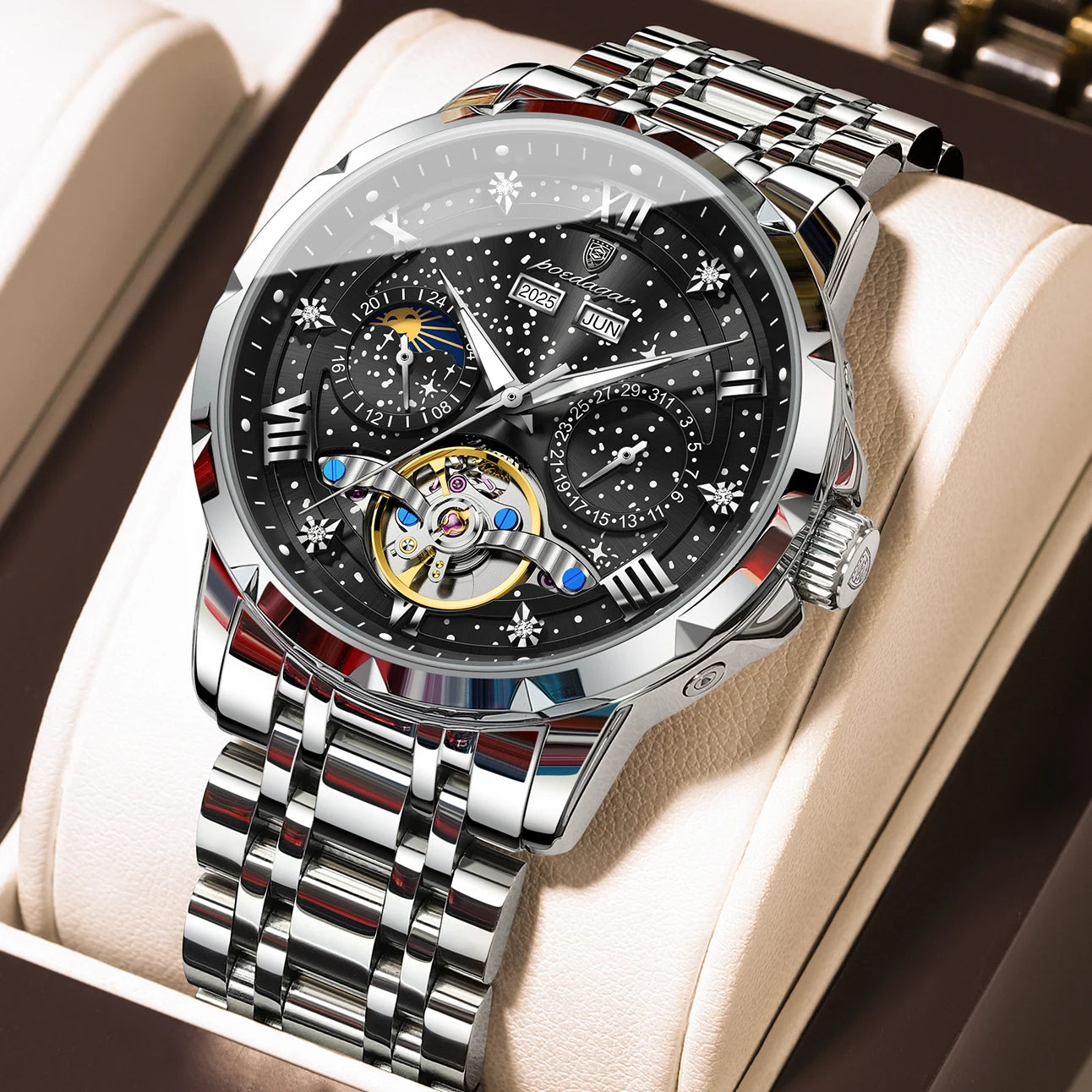 Automatic Skeleton Watch – Roman Numeral Dial with Tourbillon Style