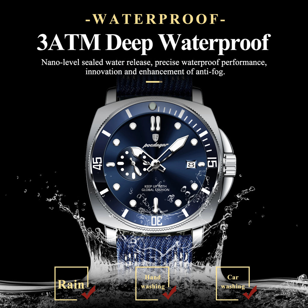 Nylon Strap Business Watch – Luminous Dial with Date & Hidden Clasp