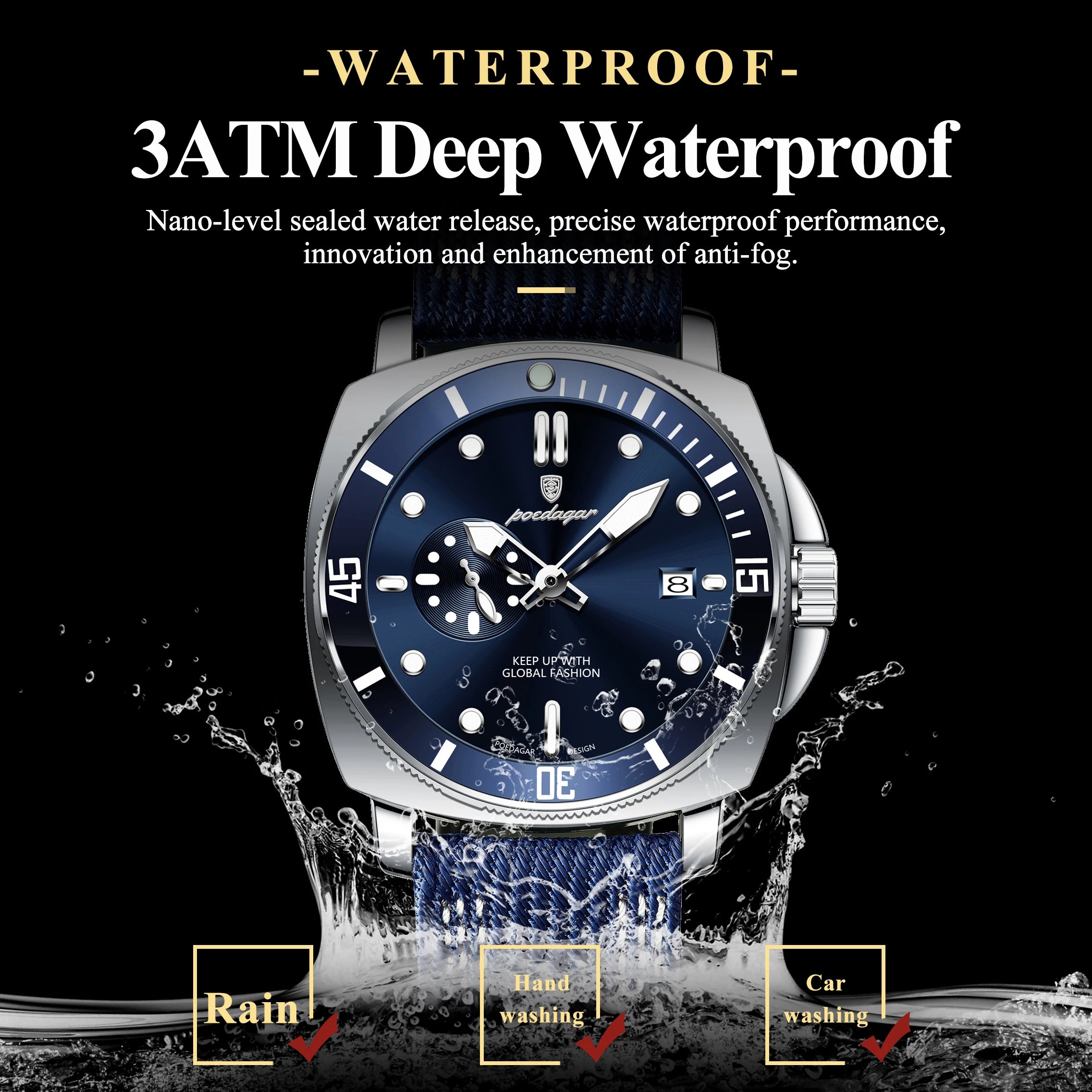 Nylon Strap Business Watch – Luminous Dial with Date & Hidden Clasp