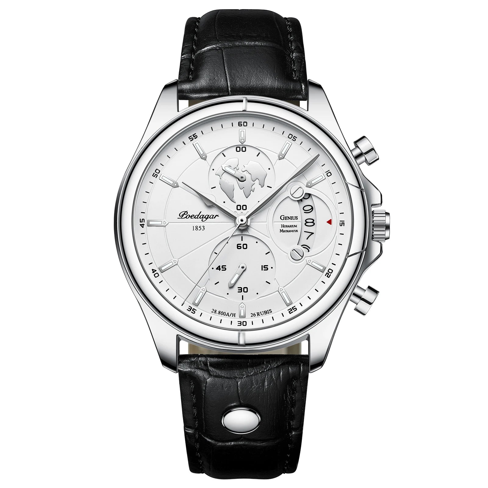 Chronograph Leather Watch – Full Calendar & Luminous Dial