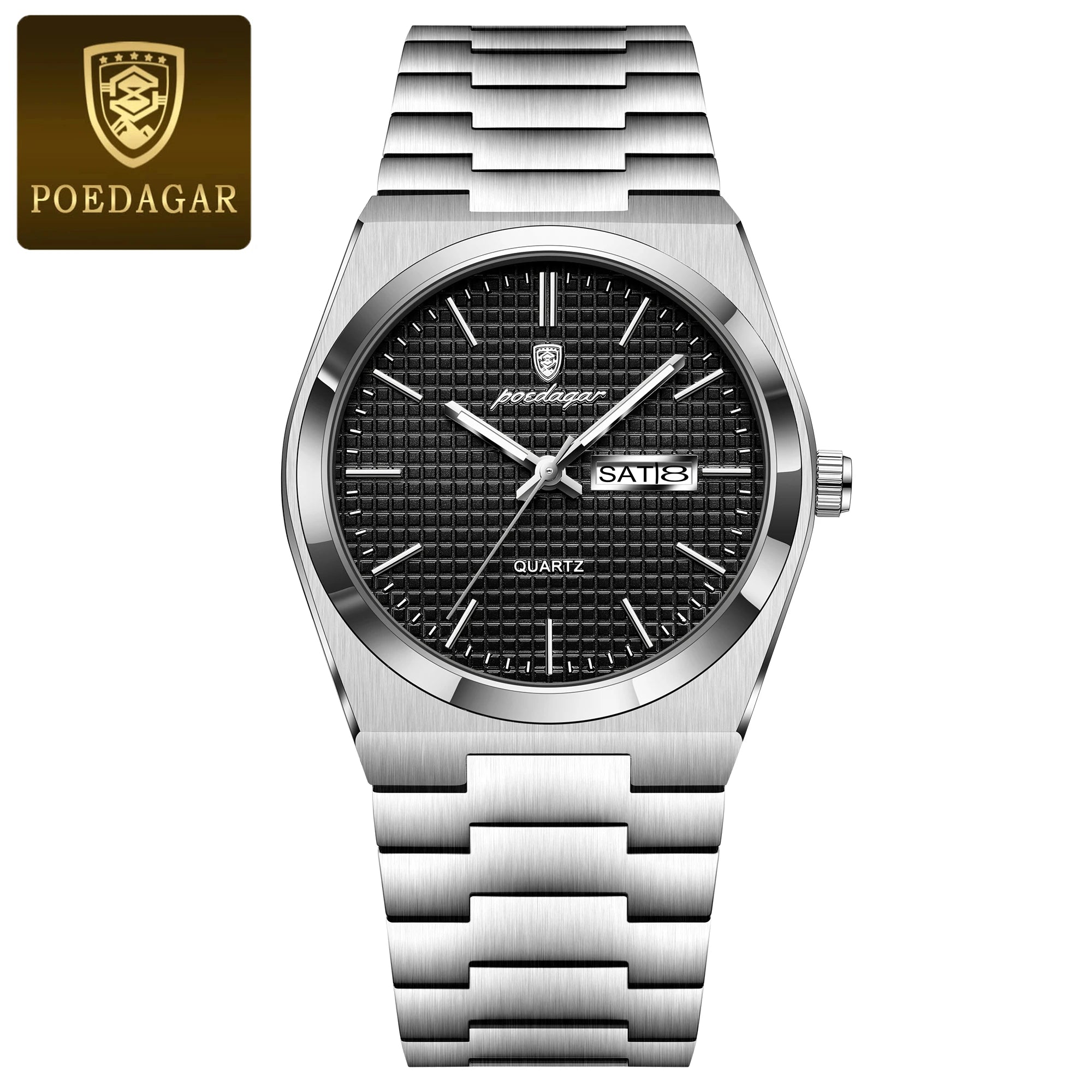 Full Calendar Stainless Steel Watch – Luminous Dial with Hidden Clasp Bracelet