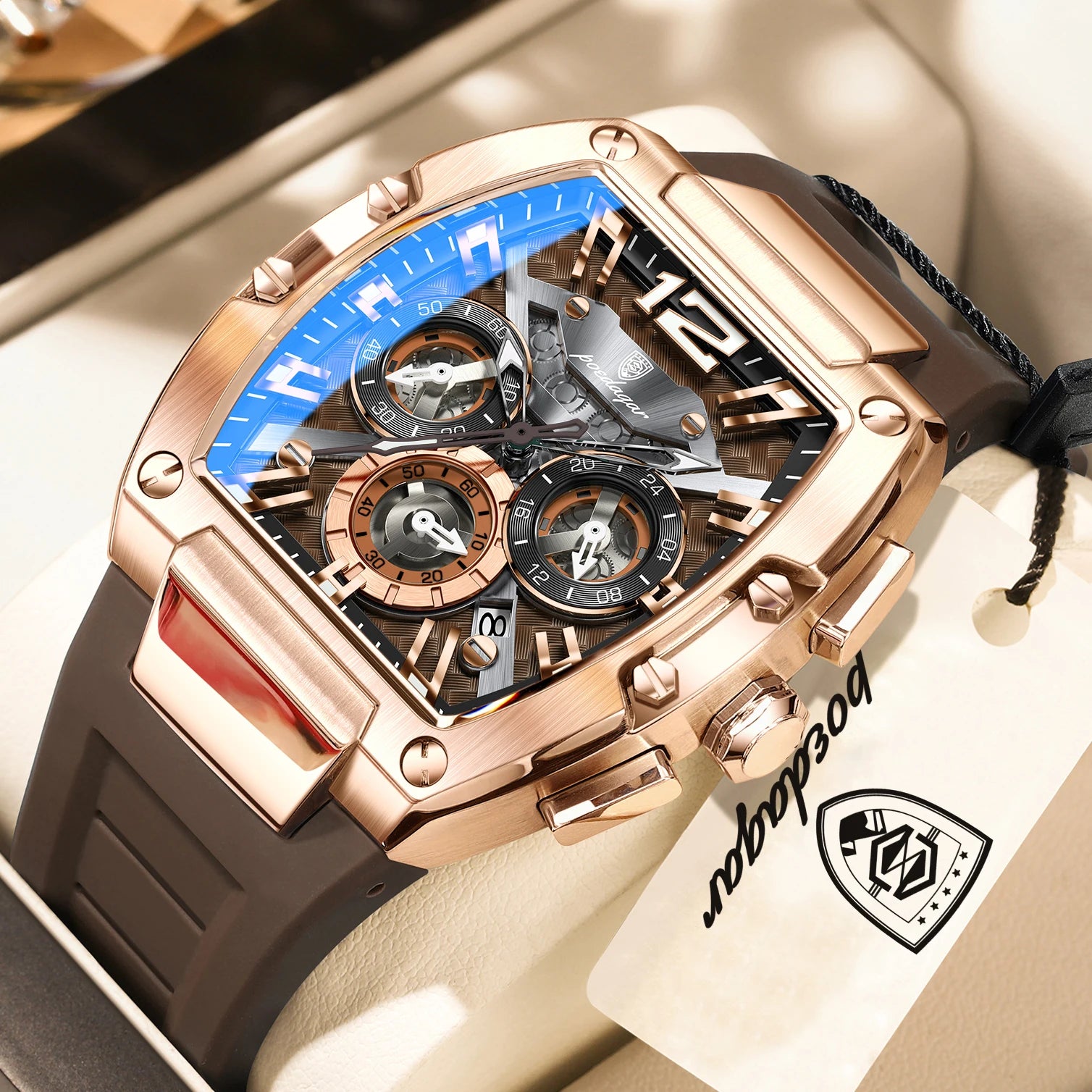 Bold Tonneau Timepiece – Luminous Chronograph with Premium Silicone Strap