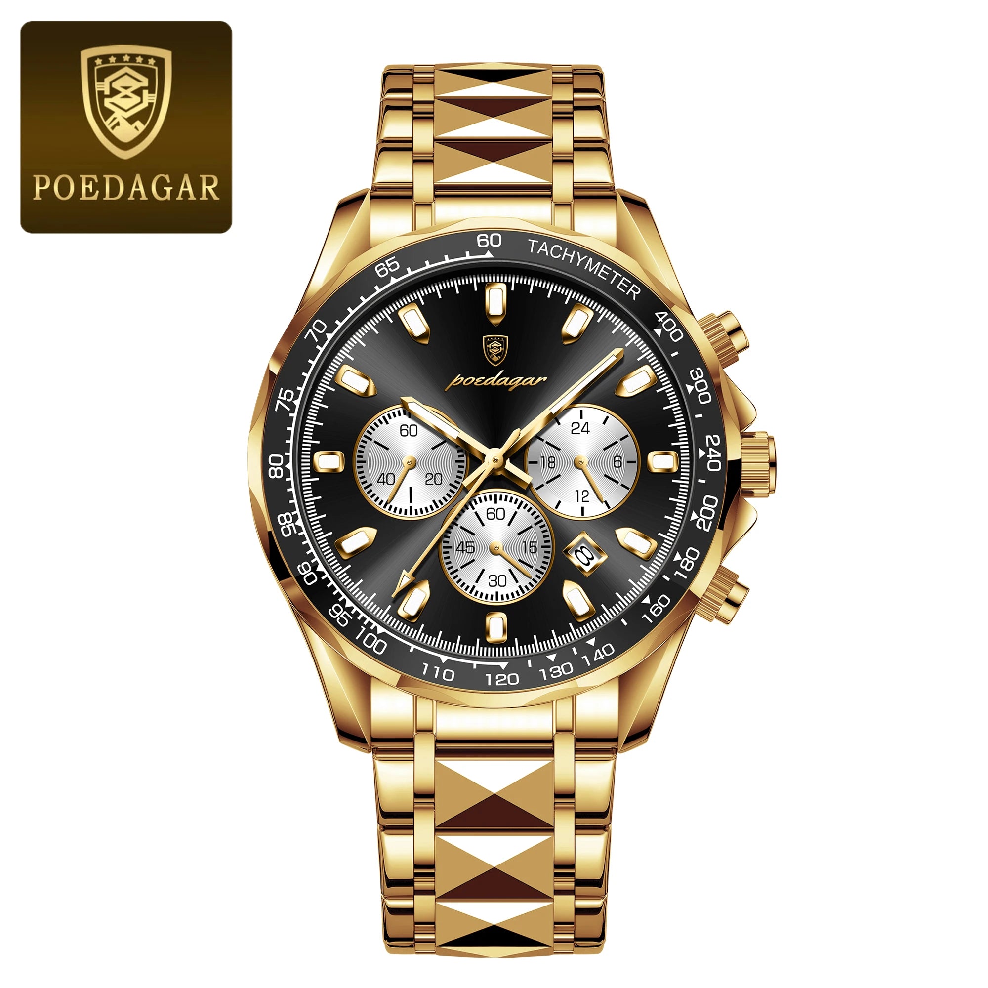Chronograph Date Watch – Luminous Dial with Hidden Clasp Bracelet