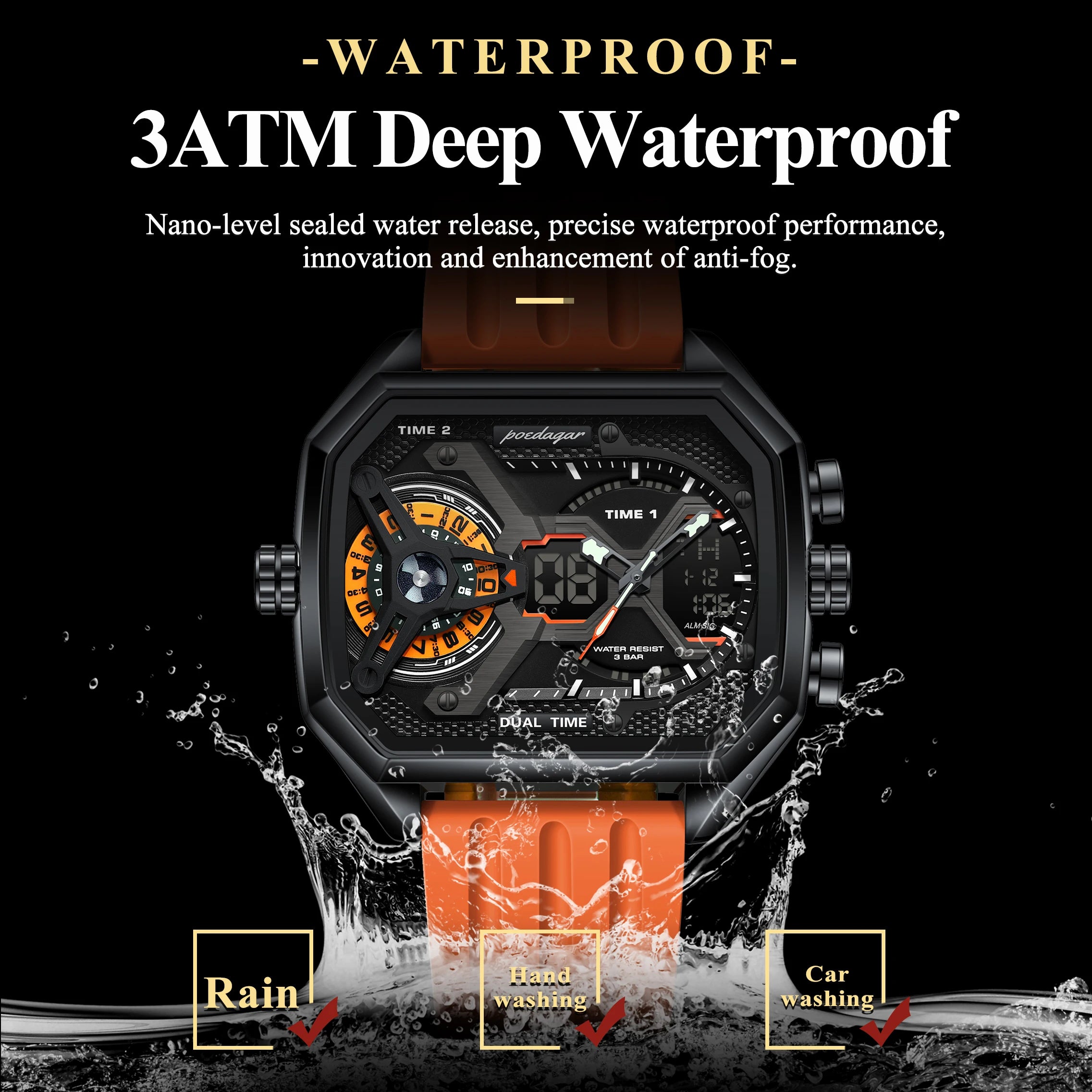 LED Chronograph Sport Watch – Dual Time & Alarm with Silicone Strap
