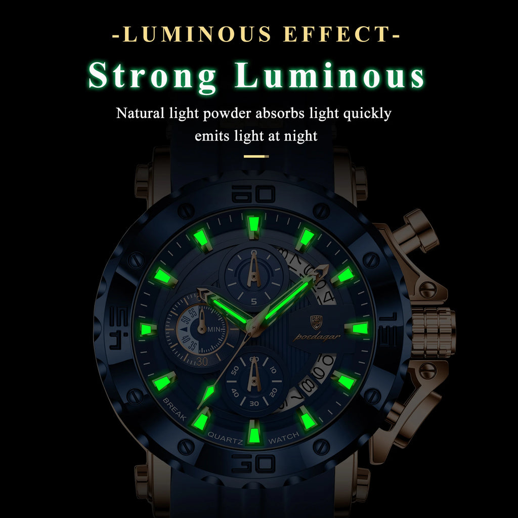 Large Chronograph Sport Watch – Full Calendar with Silicone Strap & Luminous Dial