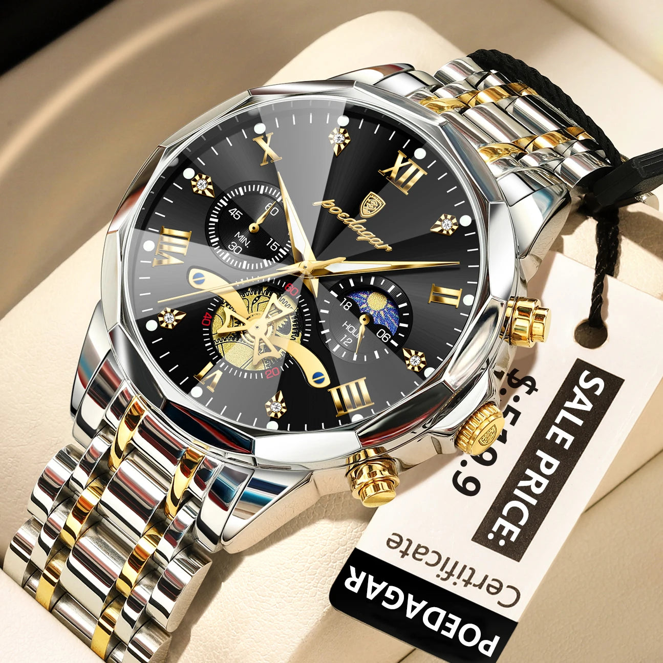 Premium Men's Chronograph Watch – Stainless Steel, Luminous, 3Bar Water‑Resistant