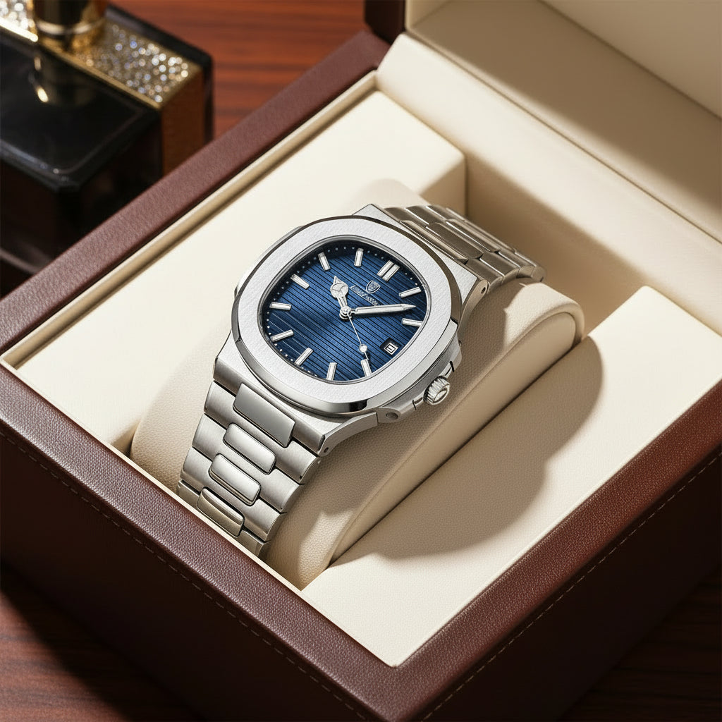 Men's Square Quartz Watch – Waterproof, Luminous, Date